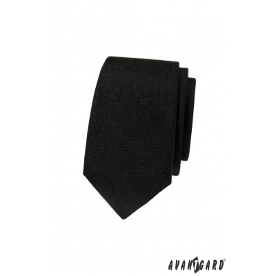 Черна тясна вратовръзка с мотив пейсли