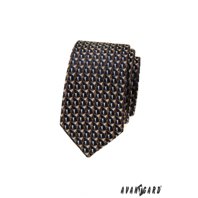 Тясна вратовръзка със синьо-кафява шарка