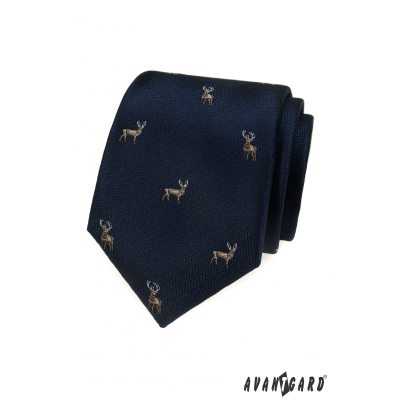 Синя вратовръзка с шарка на елен