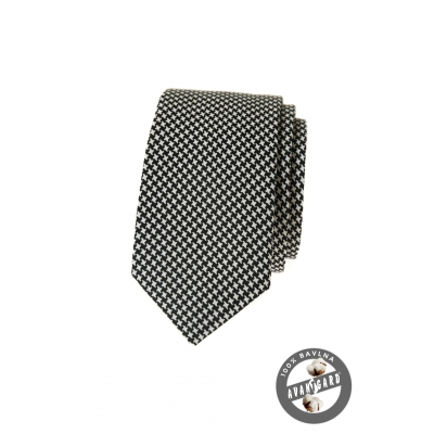 Черно-бяла памучна тясна вратовръзка