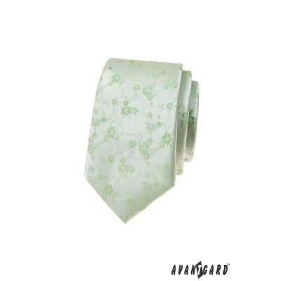 Тясна вратовръзка с флорален десен в зелено