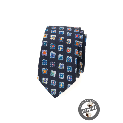 Синя вратовръзка, игрив десен на цветя