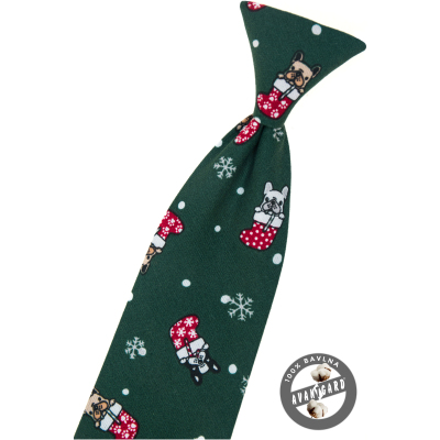 Зелена вратовръзка 44см с коледен мотив