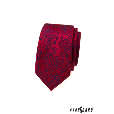 Червена вратовръзка със син кашмирен десен