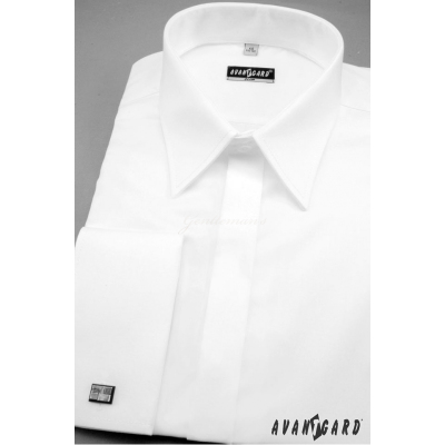 Мъжка риза Slim Fit бяла гладка с гланц - разпродажба