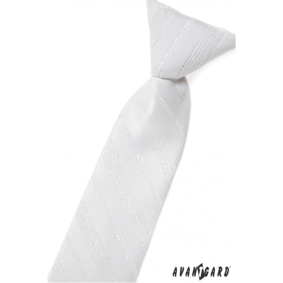 Бяла бебешка вратовръзка със сребърен десен