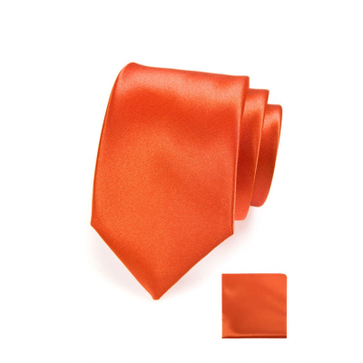 Оранжева вратовръзка в комплект с носна кърпа