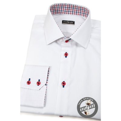 Бяла Slim Fit риза с червени копчета