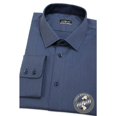 Синя Slim Fit риза с дълги ръкави, сини копчета