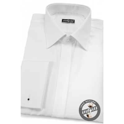 Бяла Slim Fit риза с покрити копчета, 100% памук
