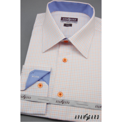Бяла Slim fit риза със сини и оранжеви аксесоари