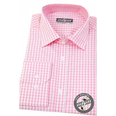 Тънка мъжка риза с розово кубче, дълги ръкави