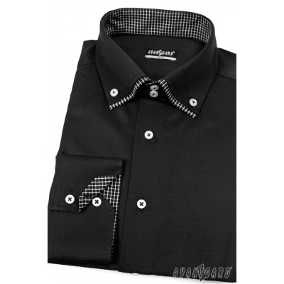 Черна карирана риза Slim Fit
