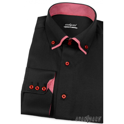 Черна мъжка риза Slim Fit с червено отвътре