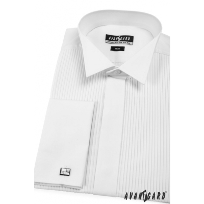 Мъжка риза смокинг SLIM бяла плисирана
