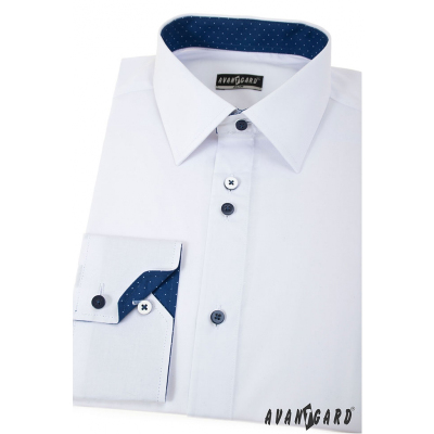 Бяла Slim риза със сини аксесоари, дълги ръкави
