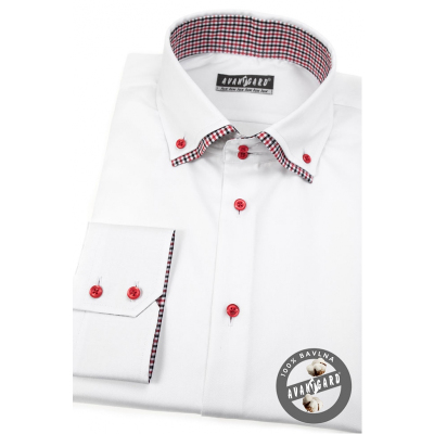 Бяла Slim Fit риза с дълги ръкави, червени копчета