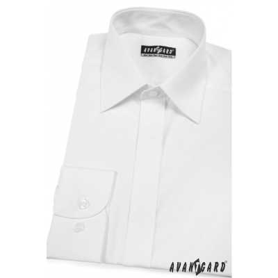 Мъжка риза KLASIC с покрити копчета V1-Бяла