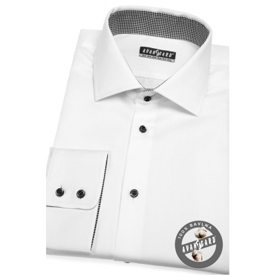 Бяла мъжка риза с класическа кройка и черни копчета
