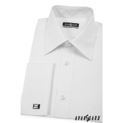 Риза KLASIC за копчета за ръкавели - Бяла на фино райе
