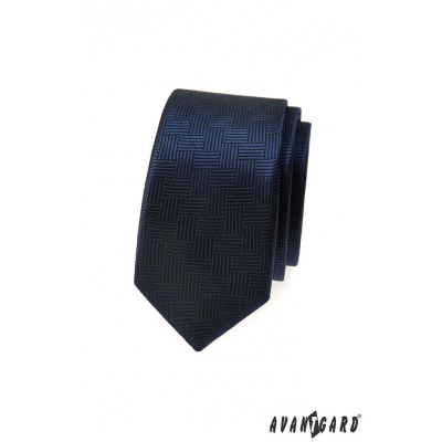 Тъмно синя тясна вратовръзка със структура със запетаи