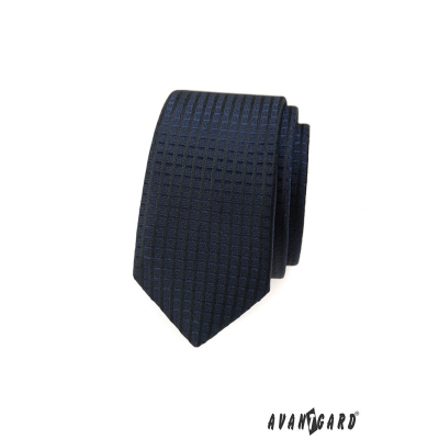 Тъмно синя тясна вратовръзка с кариран 3D модел