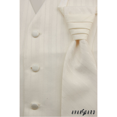 Мъжка сватбена жилетка с вратовръзка, кремав на райета