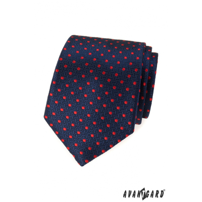 Синя текстурирана вратовръзка с червени точки