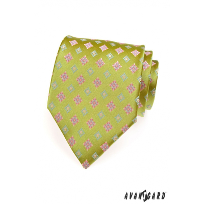 Светлозелена вратовръзка розово синя шарка