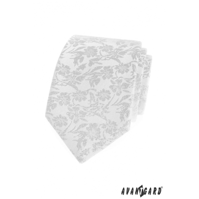 Бяла вратовръзка с флорален десен