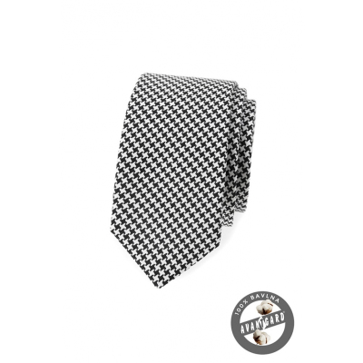 Черно-бяла тясна памучна вратовръзка