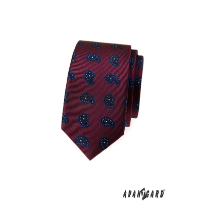 Бордо тясна вратовръзка с малка шарка пейсли
