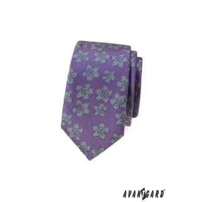 Лилава тясна вратовръзка със сив десен