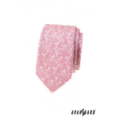 Пудра розова тясна вратовръзка с бяла шарка