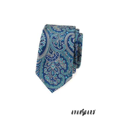 Тясна вратовръзка със син пейсли мотив