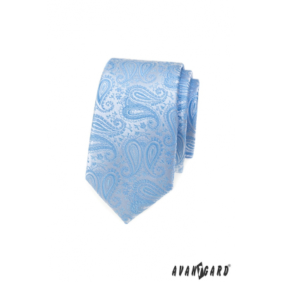 Тясна вратовръзка със светлосиня шарка пейсли