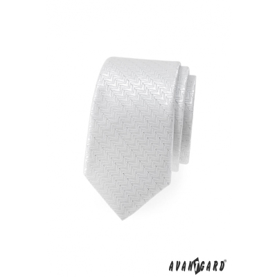 Бяла тясна вратовръзка с декоративни райета