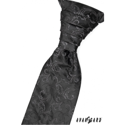 Черна сватбена вратовръзка със светли мотиви