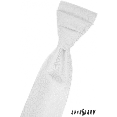 Бяла сватбена вратовръзка с шарка