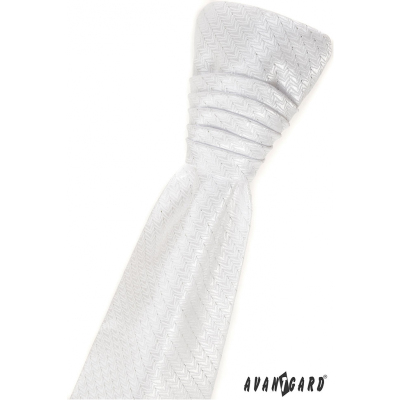 Френска бяла вратовръзка с лъскава ивица