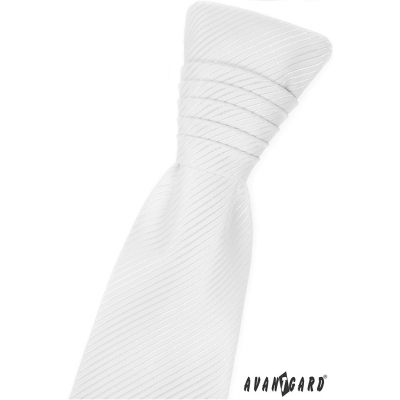 Бяла френска вратовръзка с лъскави ивици