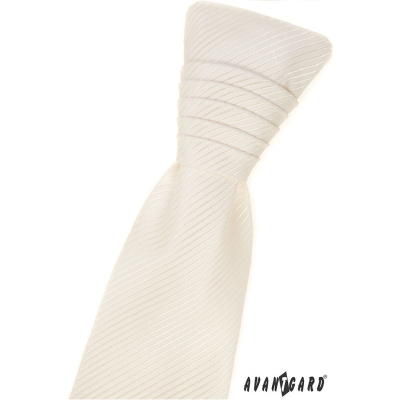 Френска вратовръзка кремав цвят с раирана структура