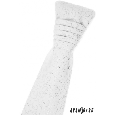 Бяла френска вратовръзка с лъскави орнаменти