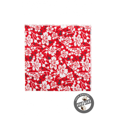 Памучна кърпичка, червена с бели цветя
