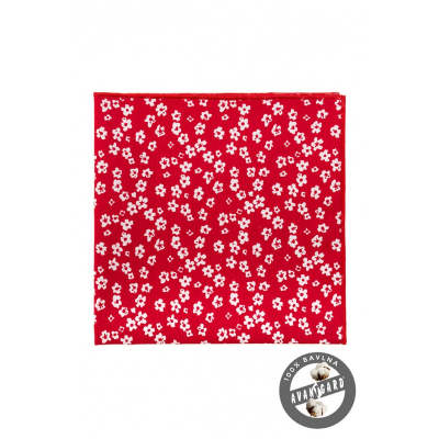 Червена памучна кърпичка с различни по големина бели цветя