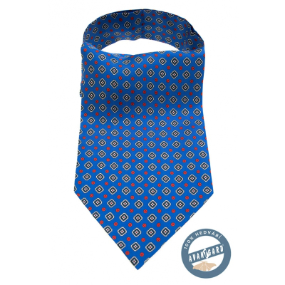 Синя аскот вратовръзка със синьо-червена шарка