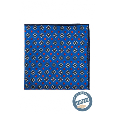 Синя копринена кърпичка с цветен шарка