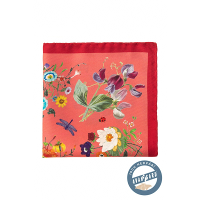 Копринена кърпичка с флорален десен - цвят Корал