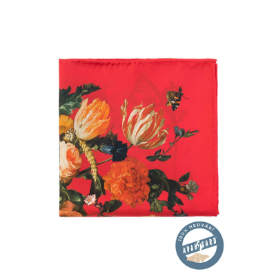 Мъжка копринена кърпичка с червени цветя