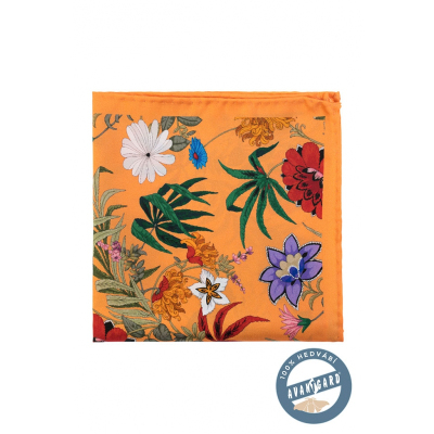 Оранжева копринена кърпичка с цветя